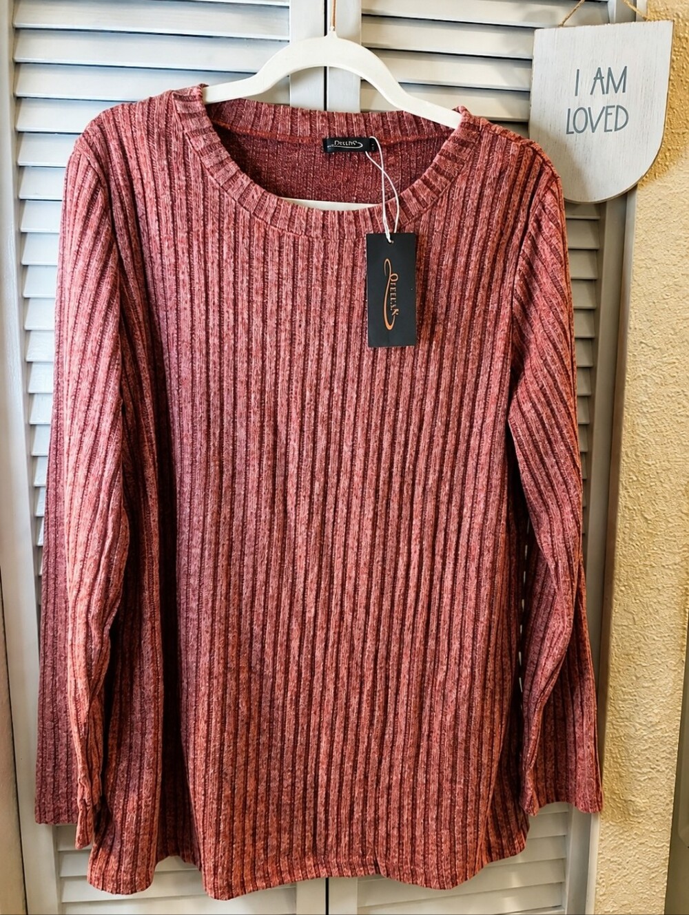 NWT Ofeefan Ribbed Knit Long-Sleeve Scoop Neck - Dusty Rose Pink Large
